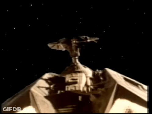 Black And White Spaceship With Letter E GIF
