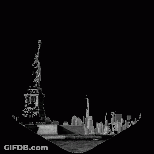Black And White Statue Of Liberty With Letter J GIF