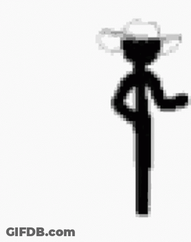 Black And White Stick Figure In Cowboy Hat And Tie GIF