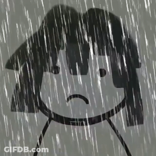 Black And White Stick Figure Sad In Rain GIF