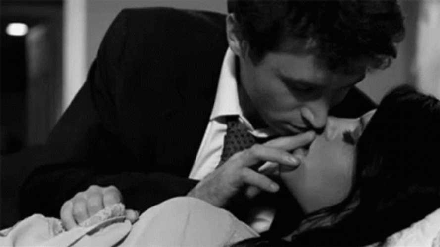 Black And White Sweet Couple Caressing And Kissing GIF