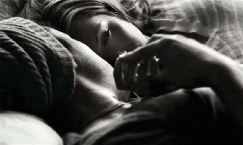 Black And White Sweet Couple In Bed Hand Caressing GIF