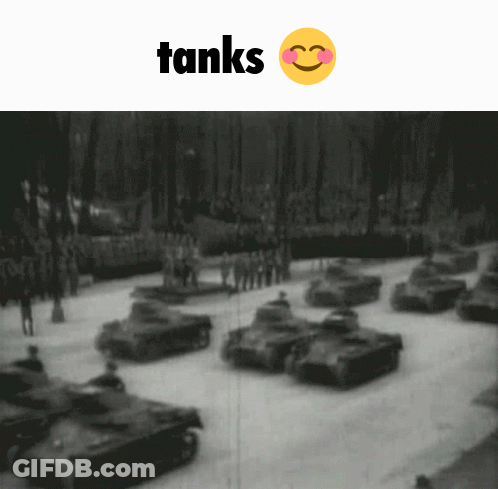 Black And White Tanks Parade With Smiley GIF