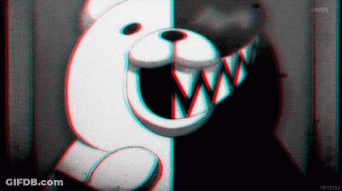 Black And White Teddy Bear With Red And Blue Glow GIF