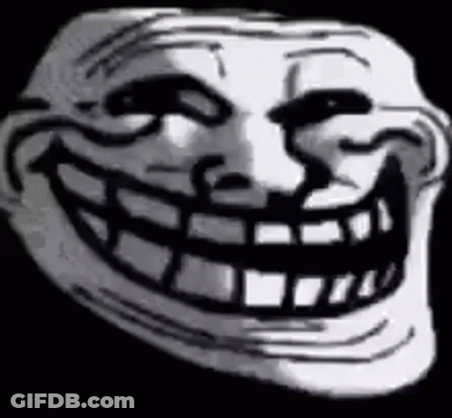 Black And White Troll Face With Big Teeth GIF
