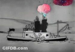 Black And White Tugboat Drawing GIF