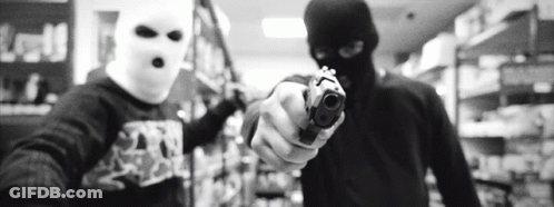 Black And White Two Masked Men Pointing Guns GIF