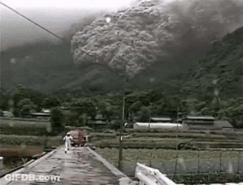 Black And White Volcano Eruption GIF