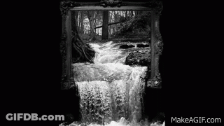 Black And White Waterfall Coming Out Of Mirror GIF