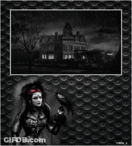 Black And White Woman Holding Crow With Lightning Libra X GIF