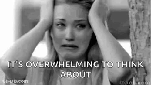 Black And White Woman Holding Head It's Overwhelming To Think About GIF