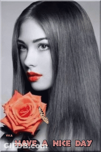Black And White Woman Holding Red Rose Saying Have A Nice Day GIF