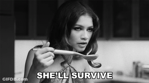 Black And White Woman Holding Spoon She'll Survive GIF