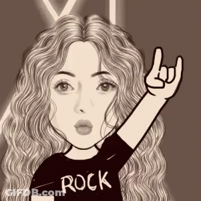 Black And White Woman In Rock Shirt Making Horn Sign GIF