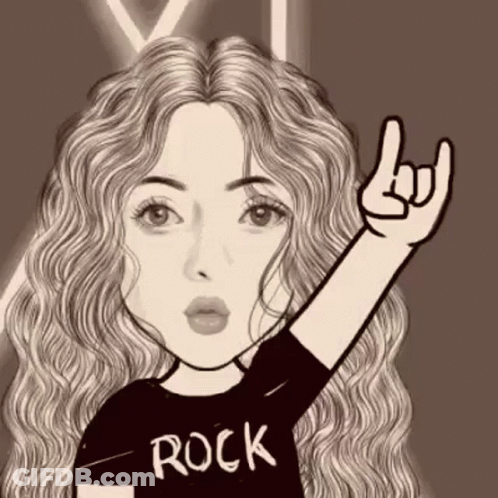 Black And White Woman Making Horn Sign In Rock Shirt GIF