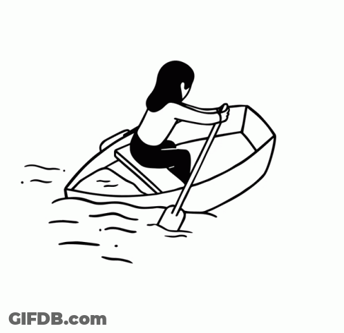 Black And White Woman Rowing Boat On River GIF