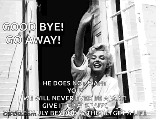 Black And White Woman Saying Good Bye Go Away At Window GIF