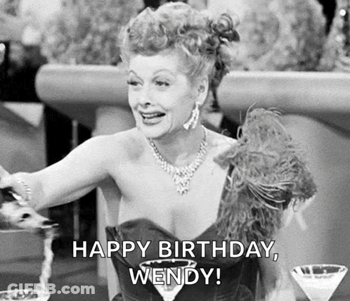 Black And White Woman With Martini Glass Happy Birthday Wendy GIF