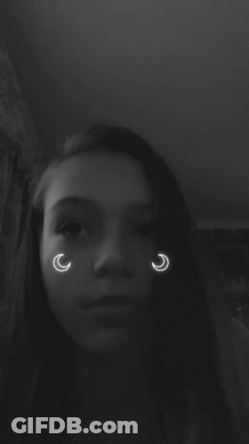 Black And White Young Woman With Crescent Moon GIF
