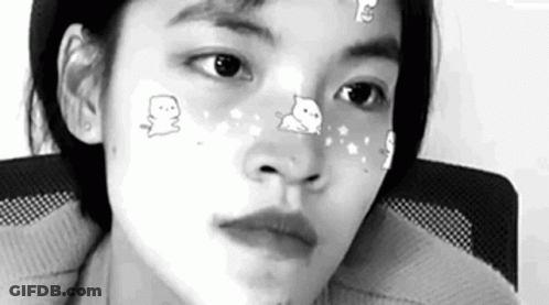 Black And White Young Woman With Stickers GIF