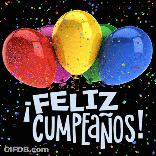 Black Background Balloons Confetti Feliz Cumpleaños GIF