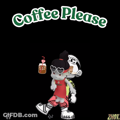 Black Background Cartoon Saying Coffee Please GIF