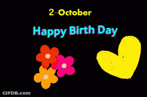 Black Background Flowers Heart Saying Happy Birthday GIF