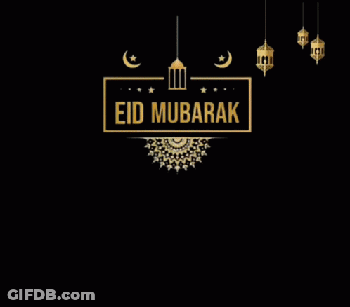 Black Background Gold Lanterns Eid Mubarak GIF