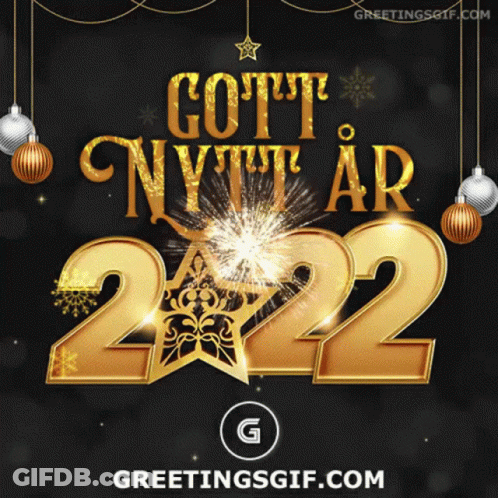 Black Background Gold Letters Gott Nytt År 2022 GIF