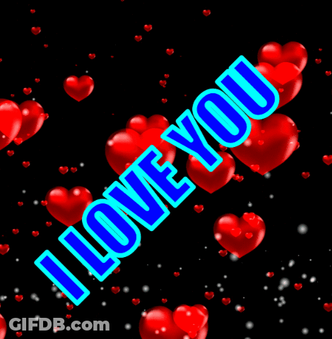Black Background Red Hearts I Love You In Blue GIF