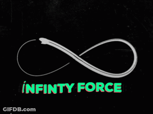 Black Background White Infinity Symbol Saying Infinity Force GIF