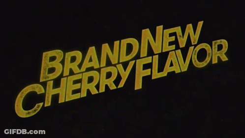 Black Background With Brand New Cherry Flavor In Yellow Letters GIF