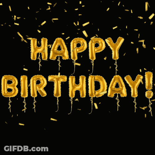Black Background With Gold Balloons Spelling Happy Birthday GIF