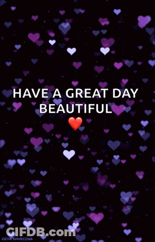 Black Background With Purple And White Hearts Have A Great Day Beautiful GIF