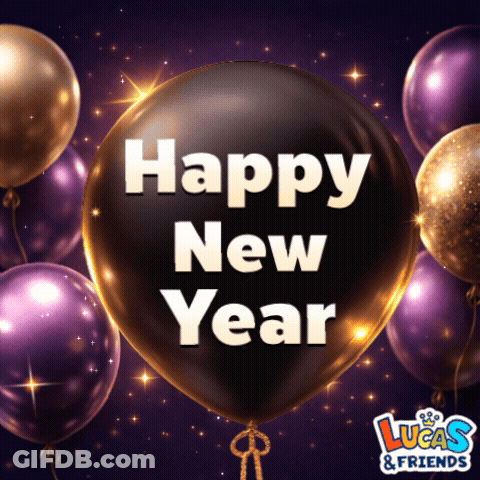 Black Balloon Saying Happy New Year GIF