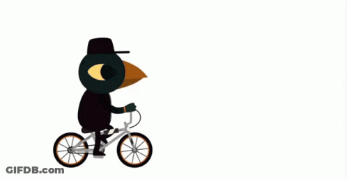 Black Bird Wearing Hat Riding Bicycle GIF