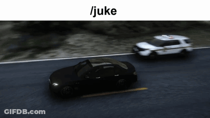 Black Car Driving Beside White Police Car With Juke GIF