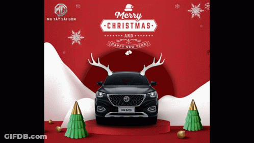 Black Car With Antlers Merry Christmas Happy New Year GIF