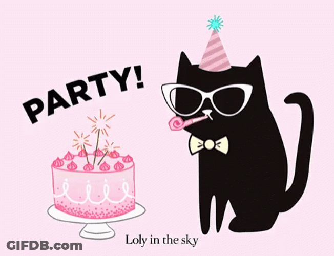 Black Cat Birthday Party Horn GIF