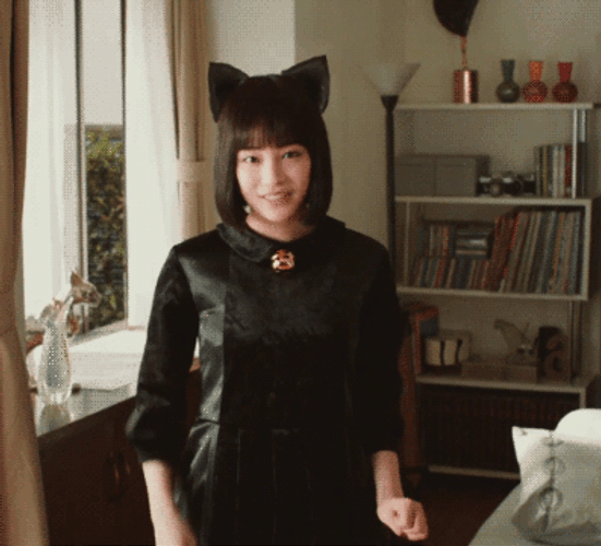 Black Cat Girl Scratching GIF