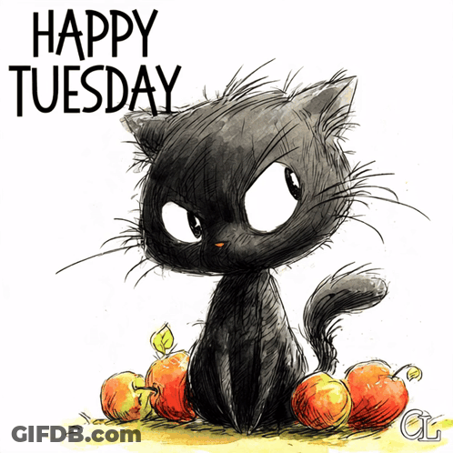 Black Cat Happy Tuesday GIF