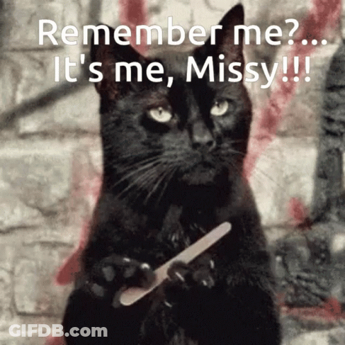 Black Cat Holding Nail File Saying Remember Me GIF