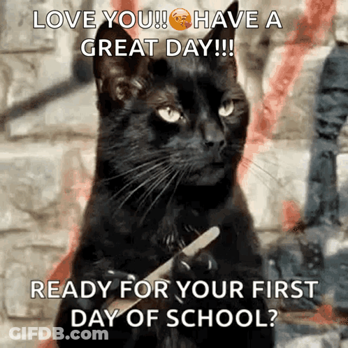 Black Cat Holding Pen Says Love You Have A Great Day GIF