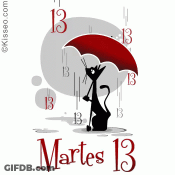 Black Cat Holding Red Umbrella Number 13 GIF