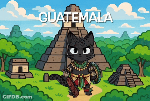 Black Cat In Front Of Pyramid With Guatemala GIF