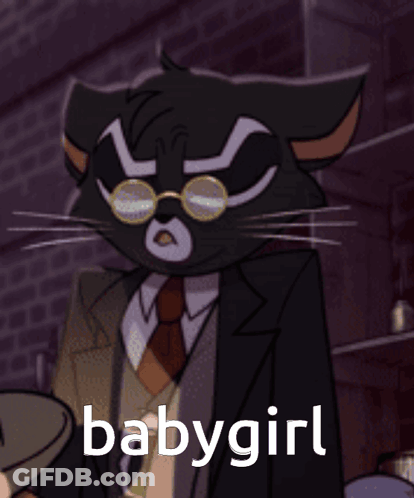 Black Cat In Glasses And Suit Saying Babygirl GIF