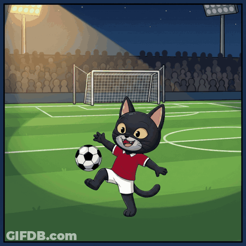 Black Cat In Red Shirt Kicking Soccer Ball GIF