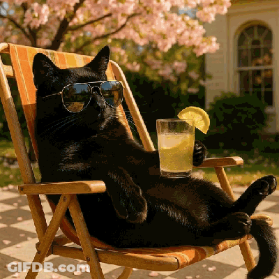 Black Cat In Sunglasses Holding Lemonade GIF