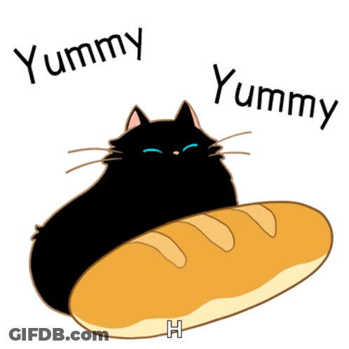 Black Cat Lying On Bread Yummy GIF