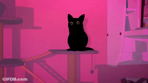 Black Cat On Cat Tree Saying Meow GIF